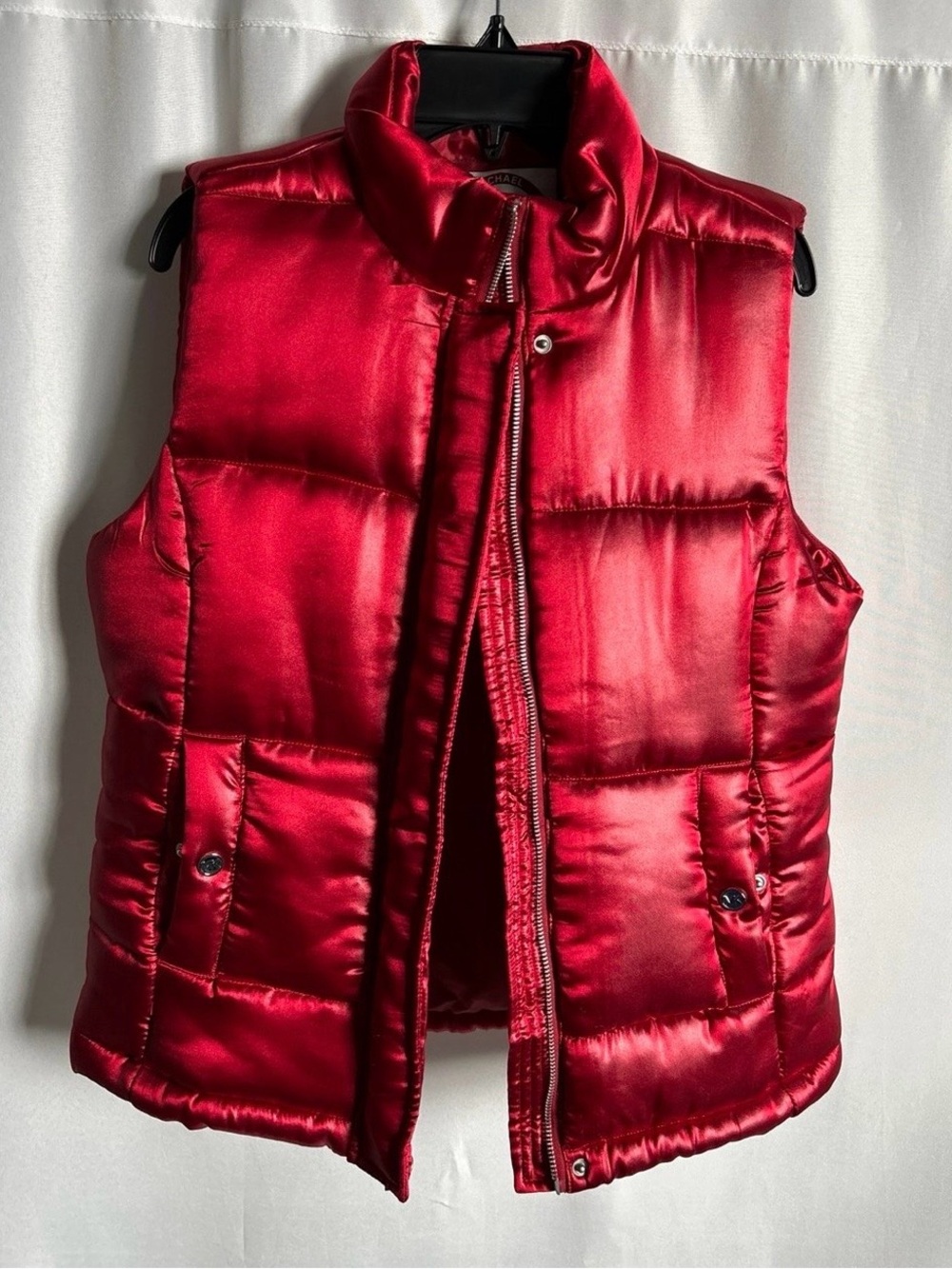 Michael Kors Red Satin Finish Quilted Puffer Vest